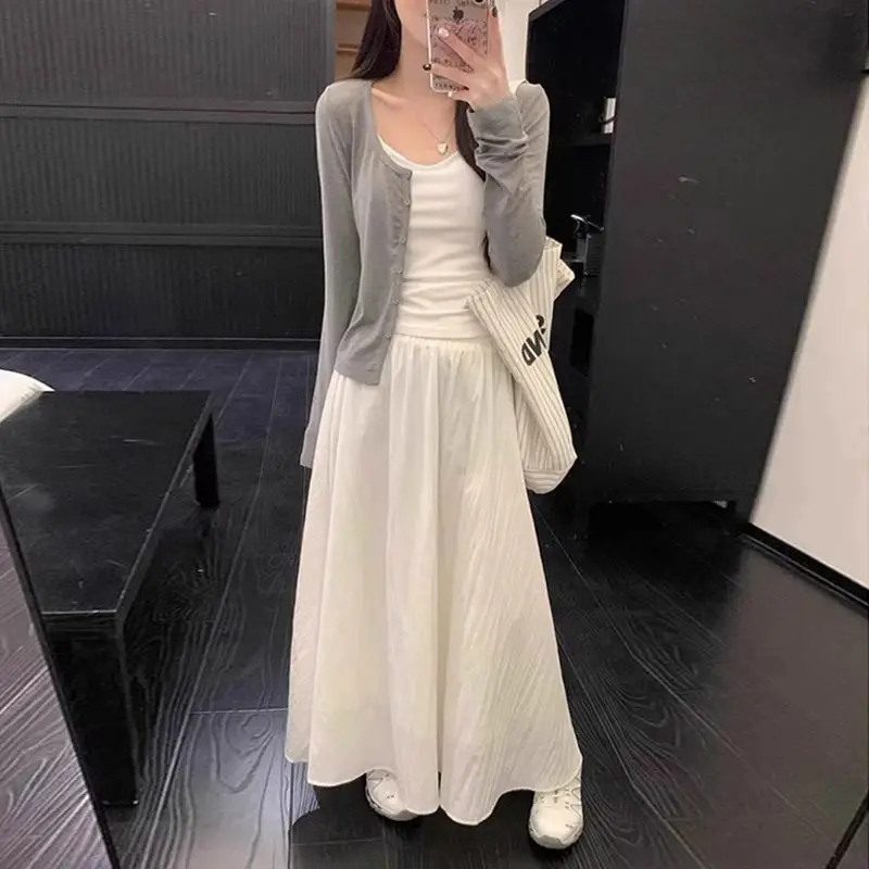

Gentle Cardigan New Sunscreen Suspender Vest Summer Three-piece Dress Summer Slim High-waisted Skirt