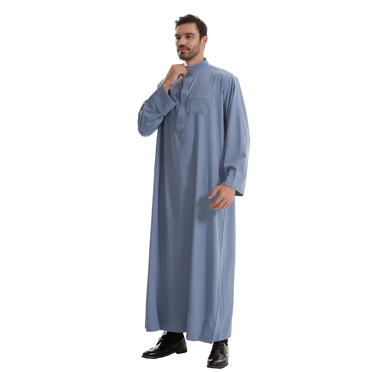 2024 Islam Men Clothing Jubba Thobe Kaftan Muslim Fashion Robe Loose and Breathable Long Sleeves Man Muslim Dress Eid Ramadan