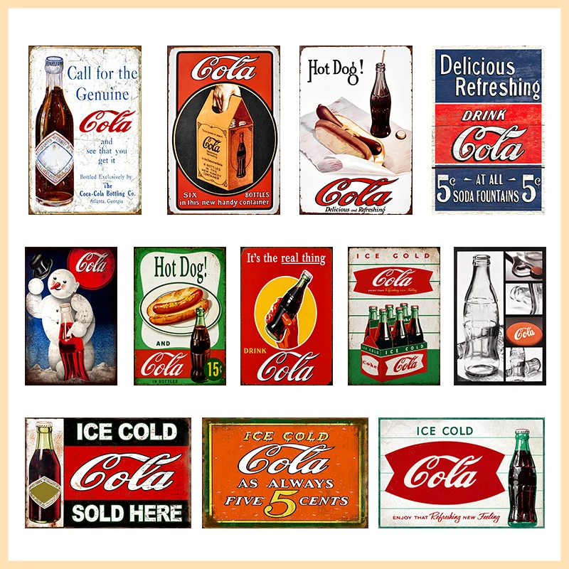 Letrero Metálico Vintage de Cola, Decoración de Pared con Diseño de Refresco Clásico, Placa Decorativa para Cocina, Bar, Cafetería o Restaurante