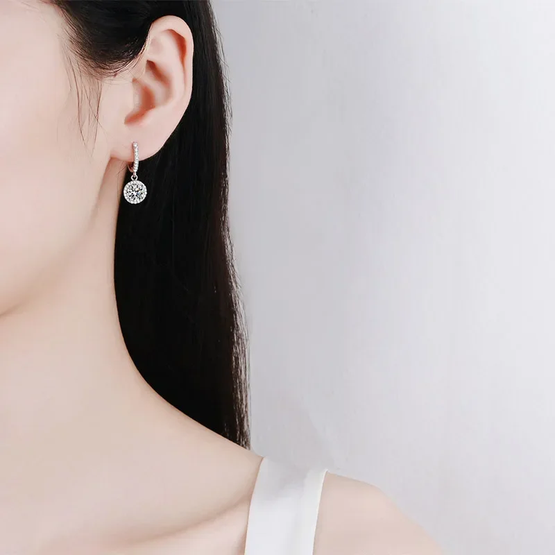 Girl Valentine's Day 18K White Gold Women Wedding Drop Earrings 1CT Moissanite Diamond Lover PT950 Platinum Wife Birthday Gift 3