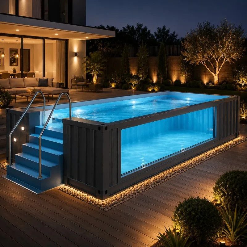 Container Swimming Pool Modular Pool with Ladder Pump Filter Customized Layout Color Garden Courtyard Center