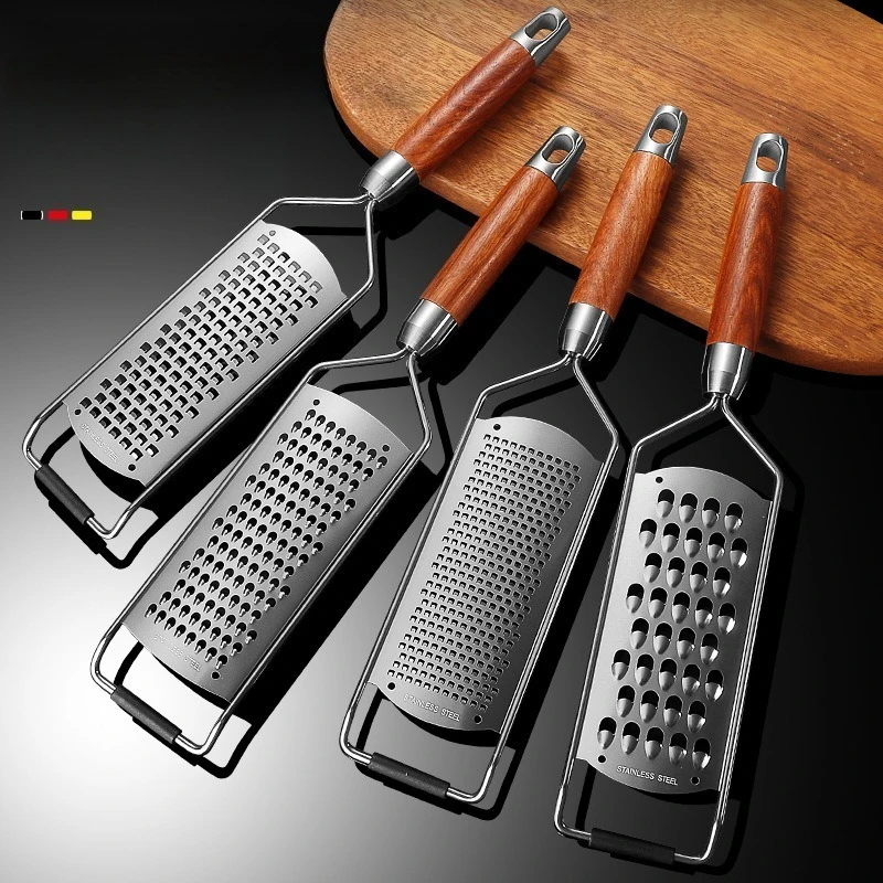 304 Stainless Steel Grater Multi Function Kitchen Tool with Rosewood Handle for Fruits Vegetables