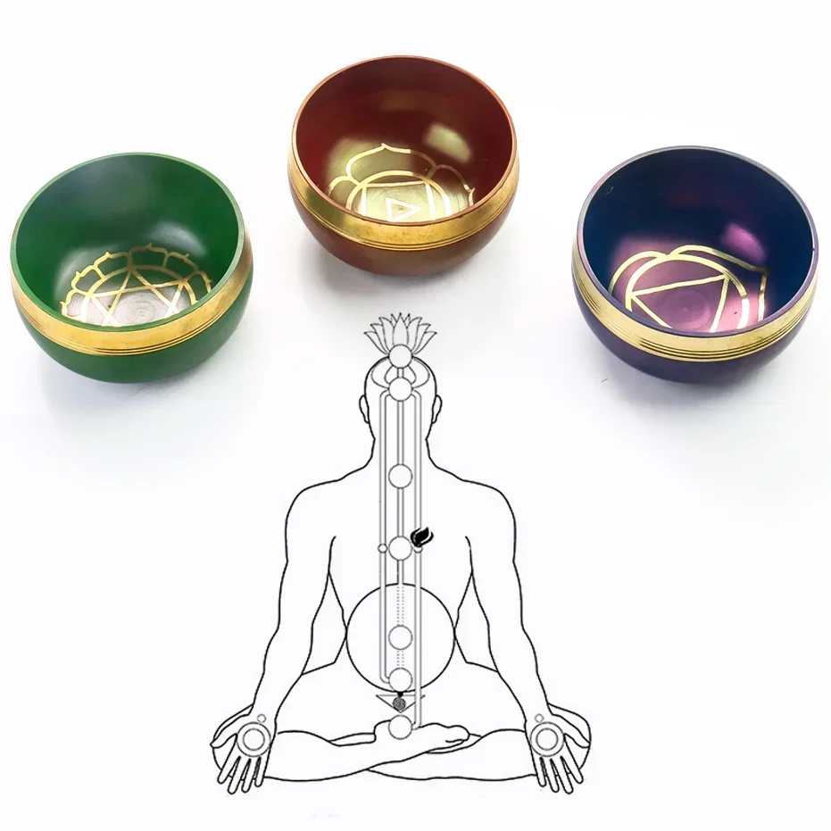 Nepal Colored Buddhist Tibetan Bowl Audio Healing Soul Relaxation Yoga Meditation Dharma Utensils 7 Chakra Copper Bowl Ornaments