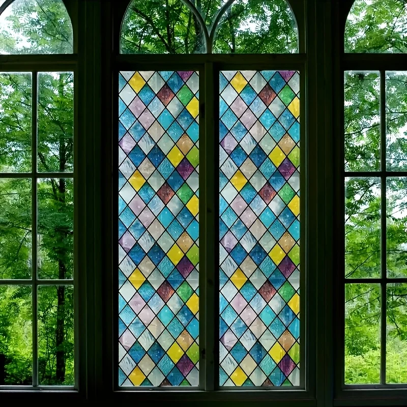 Diamond Grid Pattern Privacy Window Film Roll Crystal Static Cling No Glue Removable Reusable UV Block for Home