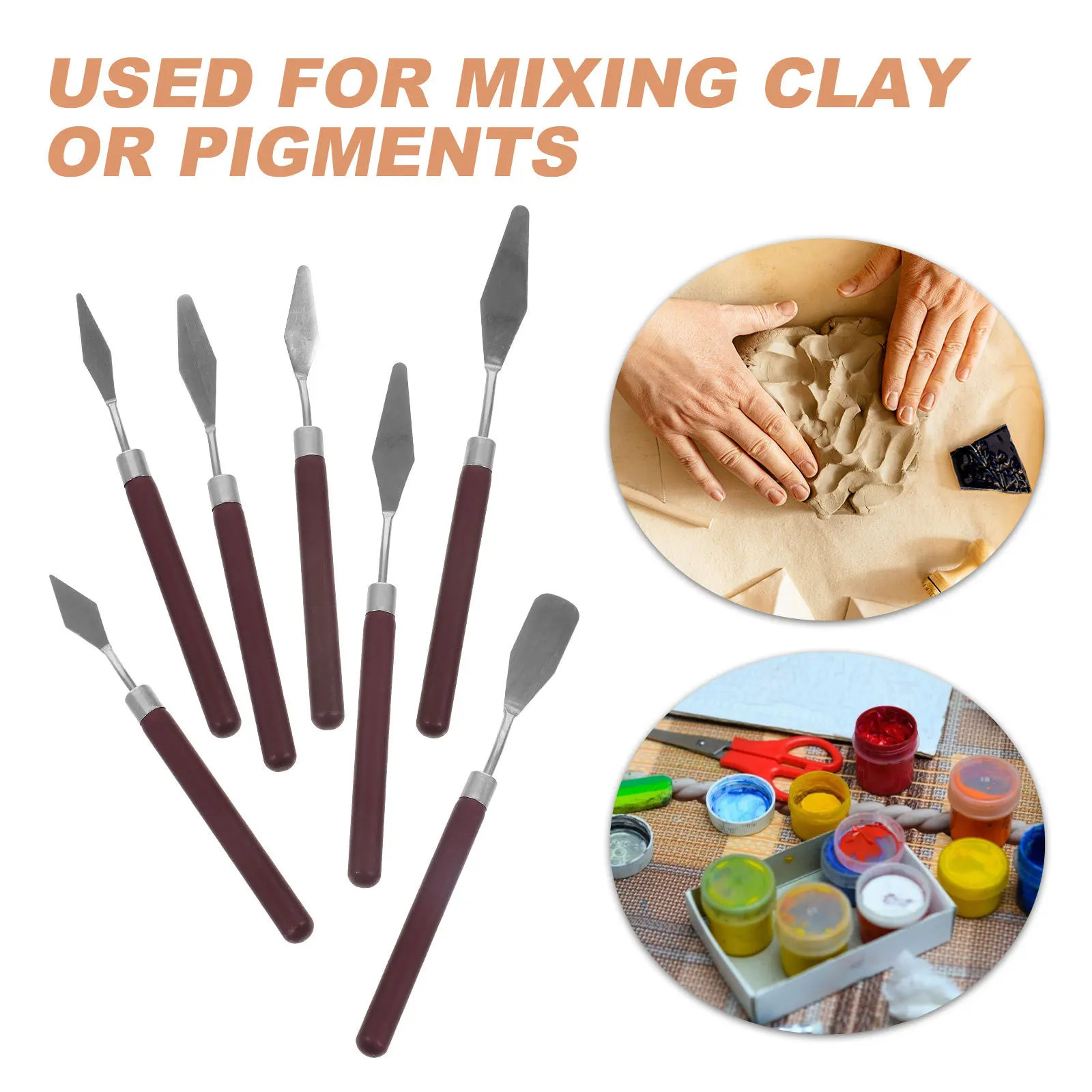 

7Pcs Oil Painting Scrapers Metal Mixing Tools with Wooden Handle for Canvas Paint Clay Color Stirring Supplies