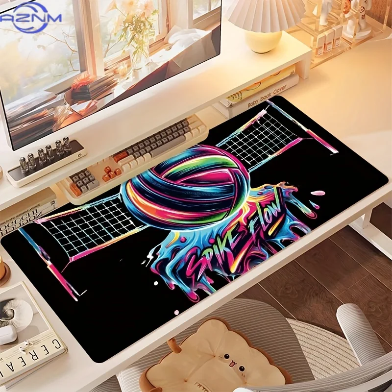 1pc Neon Volleyball Design Mouse Pad - Vibrant Anti-Skid Rubber Base, Thick Comfort Layer, Fade-Resistant Sublimation Print, Ide