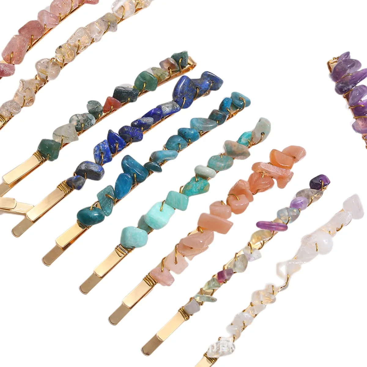 Women Hair Clip Pin Handmade Chip Gemstone Barrettes Hair Grips Accessories Crystal Bobby hairpin Girls Headwear