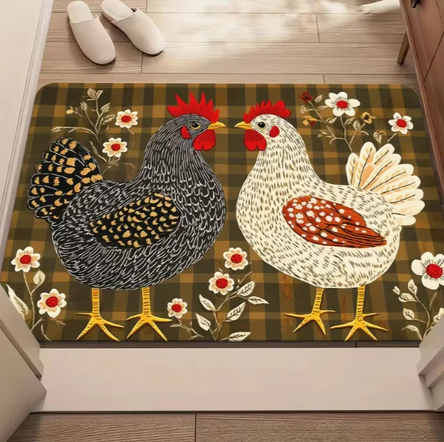 Three Surprising Colorful Chicken Printed Door Mat Anti Slip Kitchen Dining RoomBedroom Study Computer Room Home Decoration