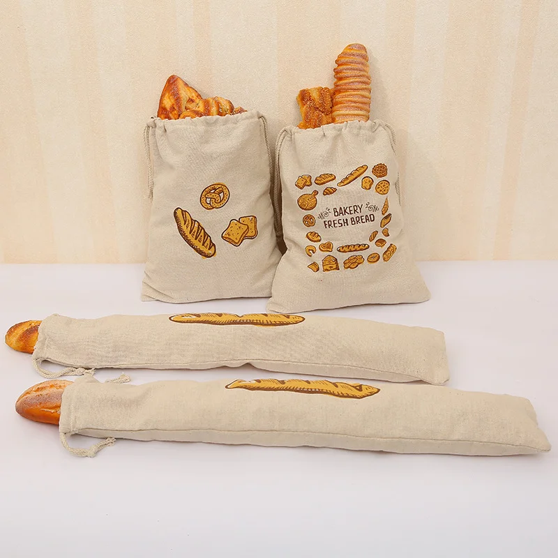 Reusable Cotton Linen Craft Bread Bags Drawstring Loaf Homemade Artisan Baguette Organizers with Buckle Kitchen Stuff Drawstring