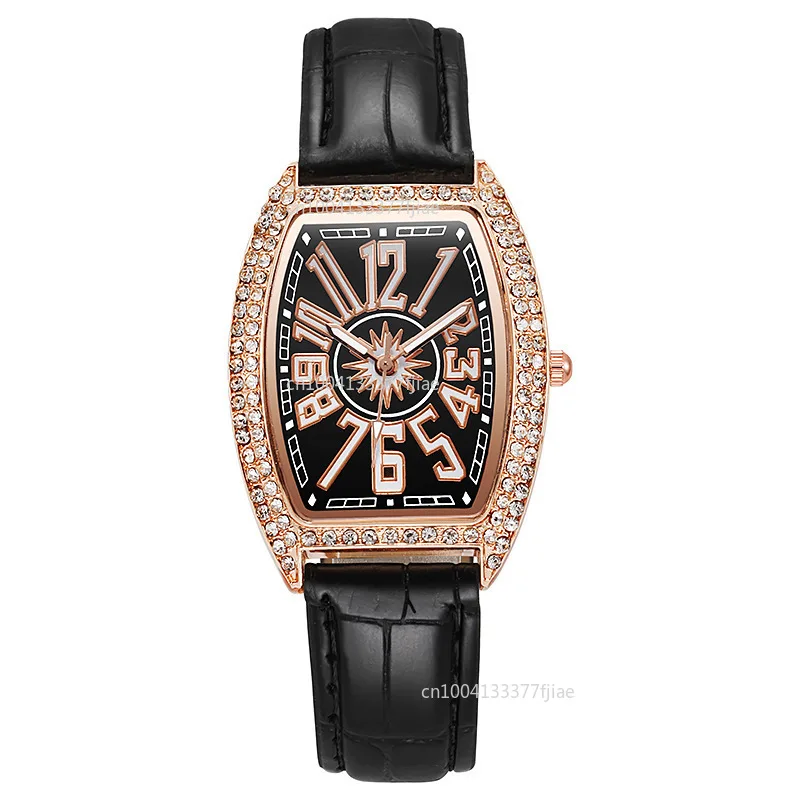 Luxury Elegant Ladies Leather Belt Diamond Fashion Faceted Watch Barrel-shaped Belt Watch Trendy  Women Watch Reloj De Mujer