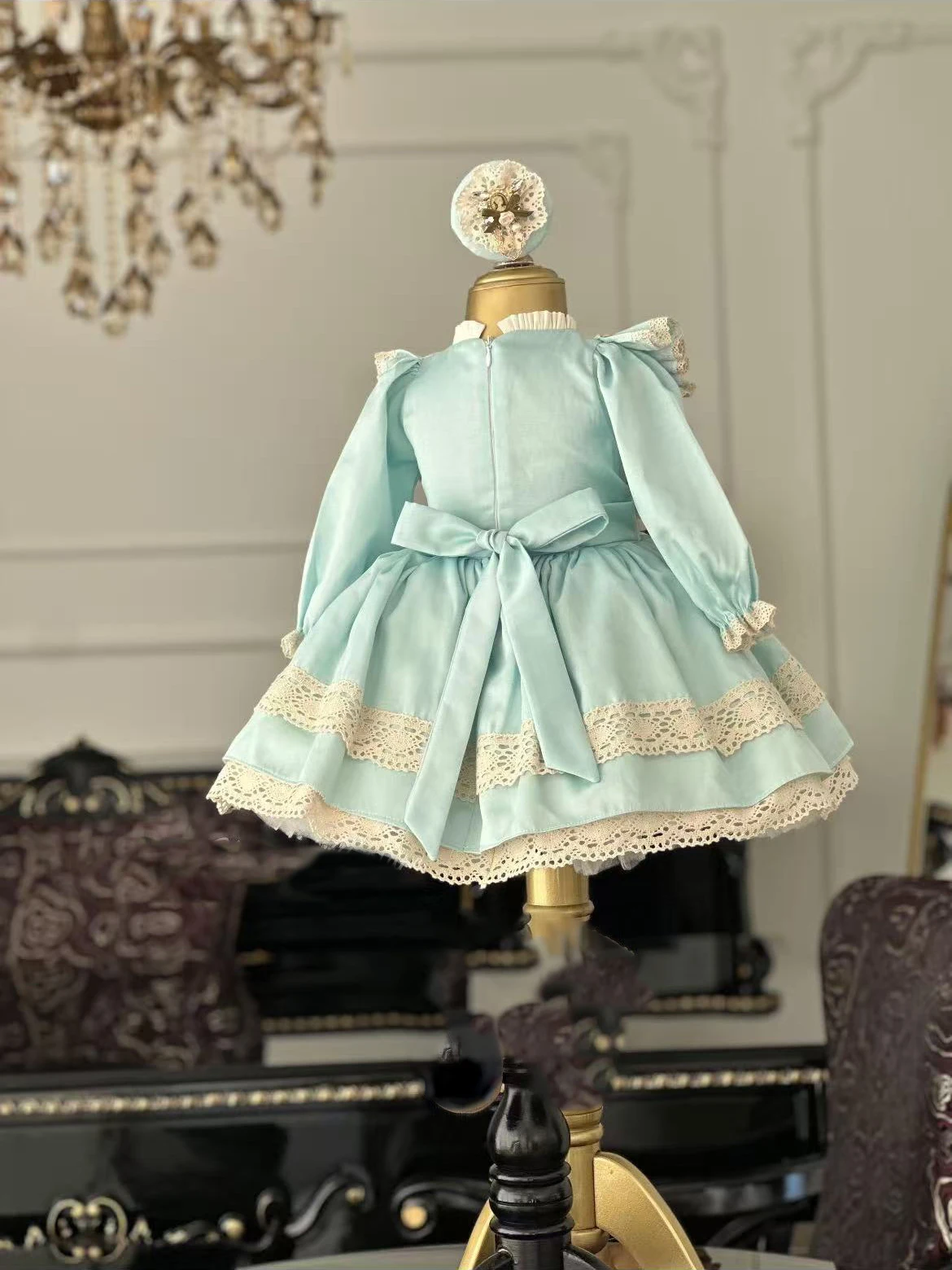0-12Y Baby Girl Summer Green Turkish Vintage Princess Dress for Birthday Party Holiday Eid Photograph C161