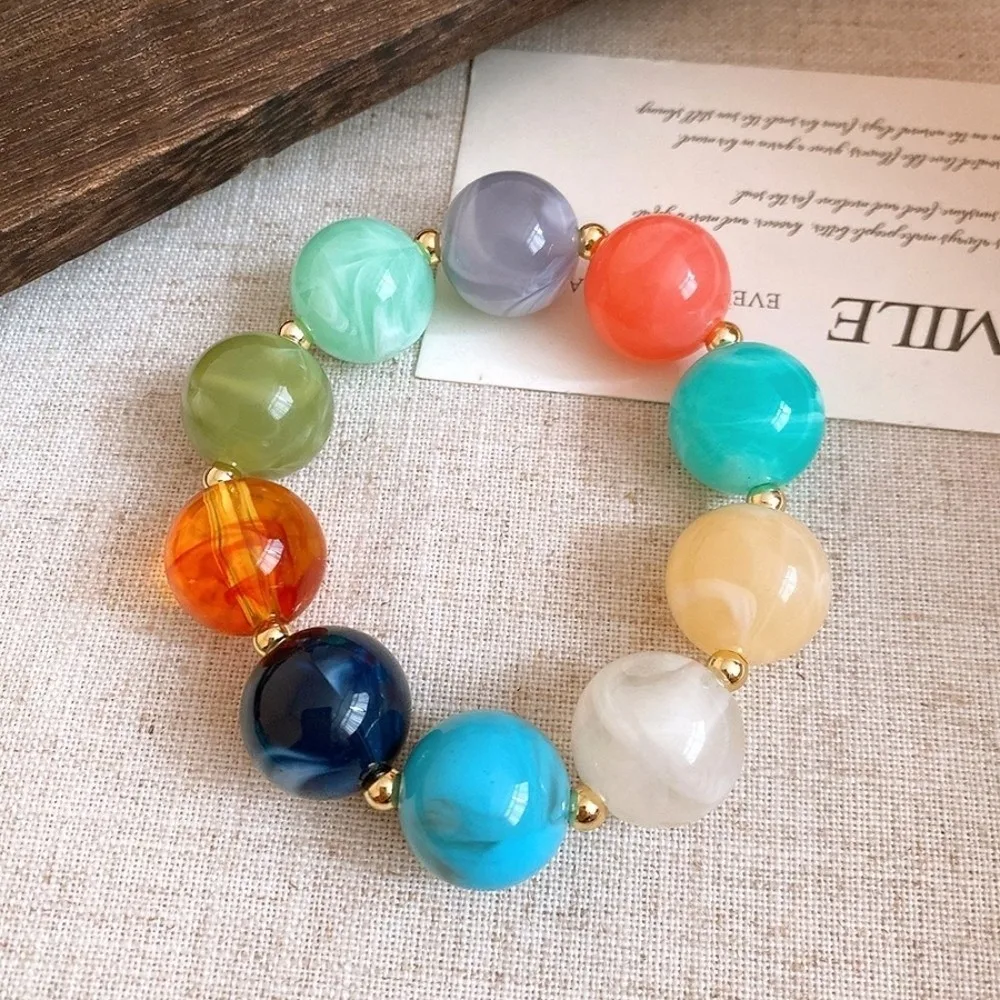 Bohemian Style Acrylic Beaded Necklace Multi-color Chunky Design Resin Choker Necklace Round Beaded Elastic Closure