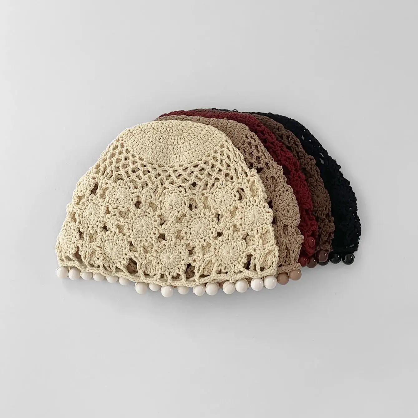 بلون الرجعية شخصية حبة الديكور اليدوية الكروشيه الجوف تو قبعة المرأة العرقية نمط أنيق رقيقة البلوز قبعة