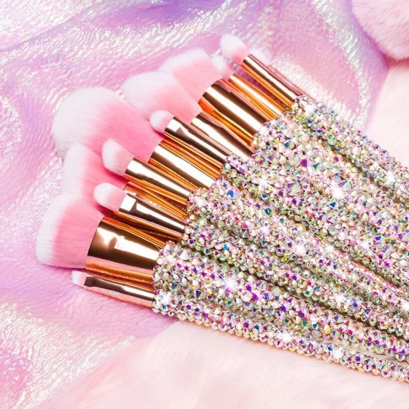 Luxury Diamond Glitter Shinny Makeup Brushes 12PCS/Set Cosmetic Beauty Powder Brush Eyeshadow Lip Complete Makeup Kit Tool Women