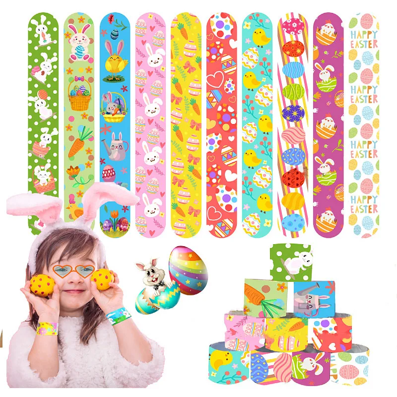 

10pcs Easter Bunny Clap Bracelet Rabbit Colorful Eggs Bracelet Papa Circle Happy Easter Day Party Decor Kids Favor Gifts