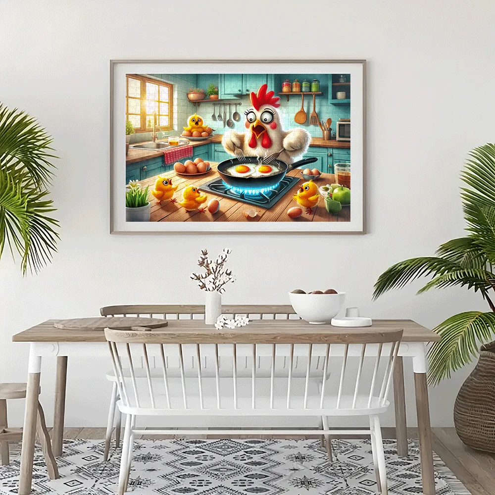 Puzzle 1000 elementów - Scena z farmy kurczaków i kury - Żywa sztuka kuchenna z kurczakami i jajami, gra rodzinna dla dorosłych, DIY