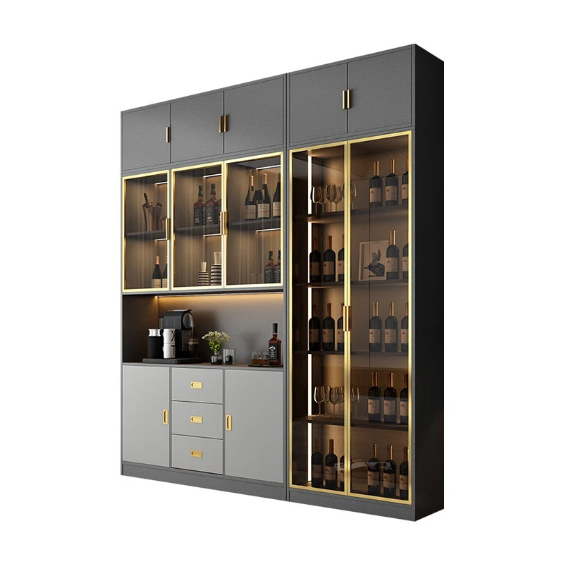 Wooden Display Wine Cabinets Luxury Storage Liquor Wall Wine Cabinets Living Room Modern Mueble Licorera Bar Furniture QF50JG