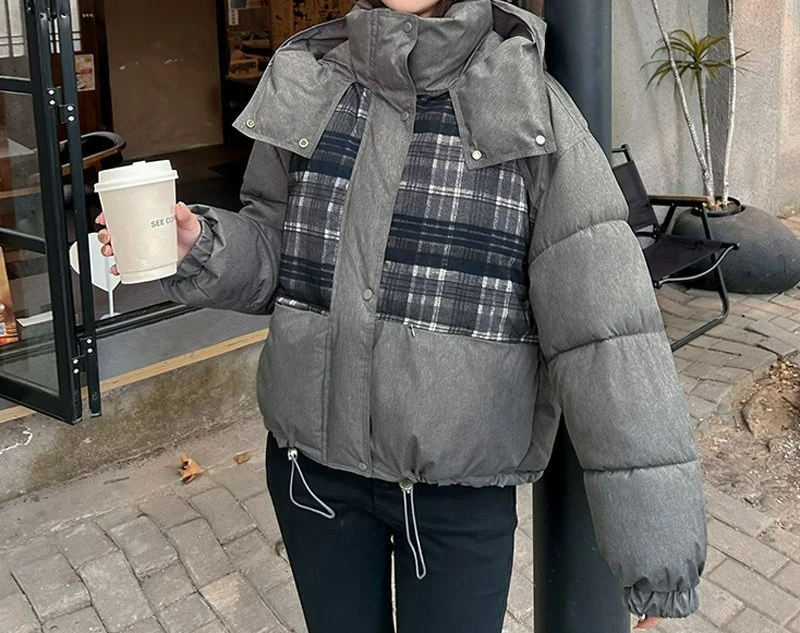 

2025 Winter New Down Cotton Jacket for Women Short Thickened High-end Fashion Stand Collar Plaid Cotton Padded Jacket