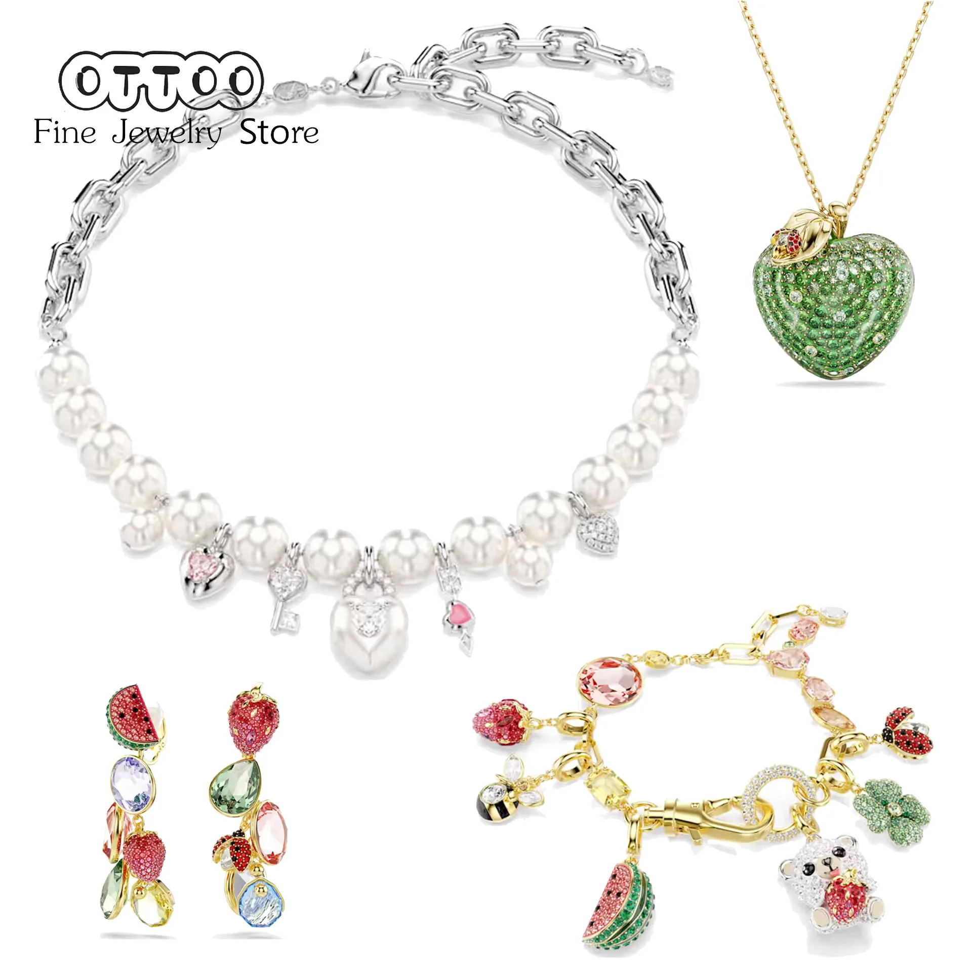 Charms 2026 New Heart Necklace Ladybug Ring Fine Jewelry Set Arrow Earrings Bracelet Romantic Gift for Women