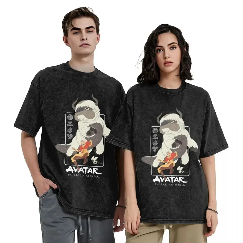 Washed T Shirt Avatar-The Last Airbender Air Nomad Friends Hip Hop Vintage T-Shirt Oversize Streetwear Tops Tees for Men Women