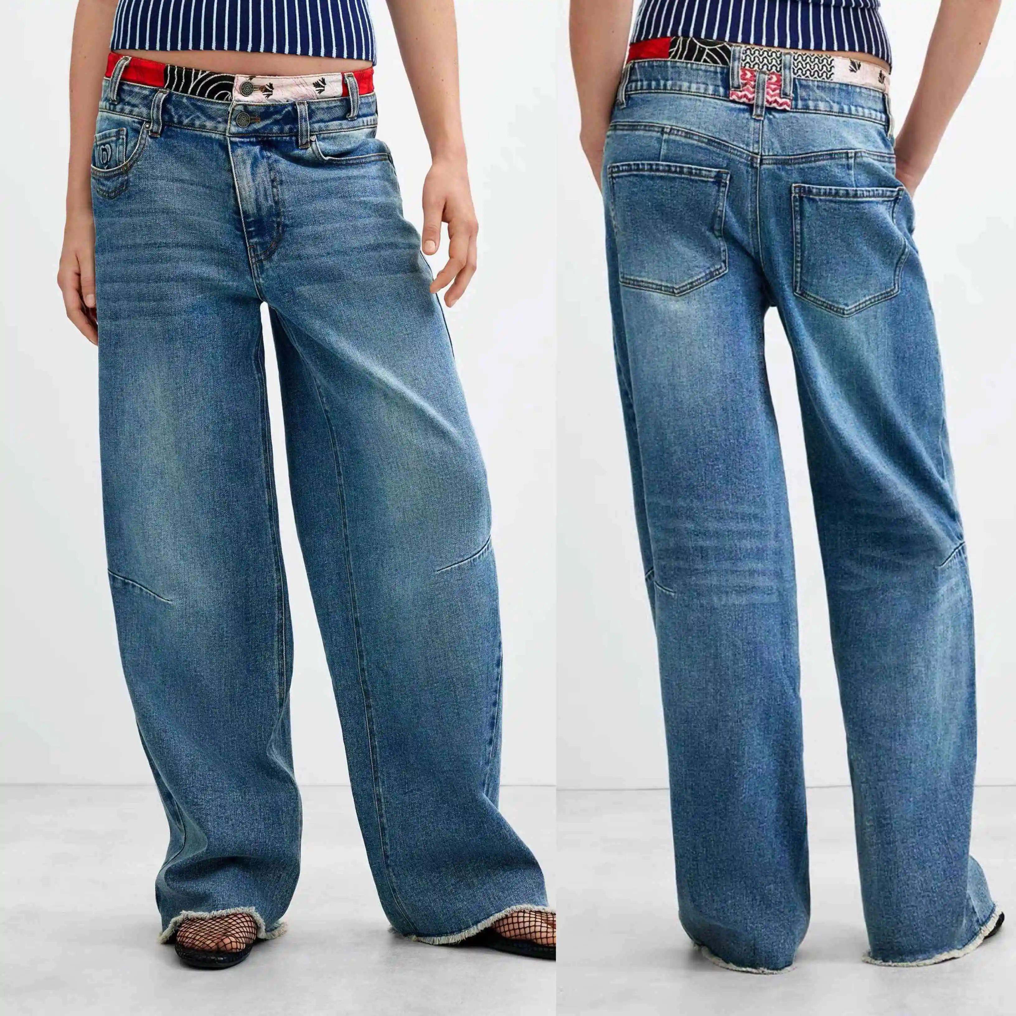 Foreign Trade Spain Original Single Women's Jeans Loose Double Waist Design Micro Elastic Casual Pants