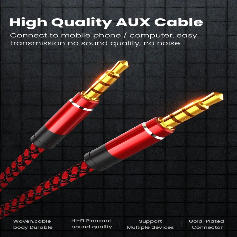 Nylon Weaving Car Mounted Auxiliary Line Stereo Audio Adapter Cord Car AUX Cable 3.5mm Audio Cable Headphone Extension Cord