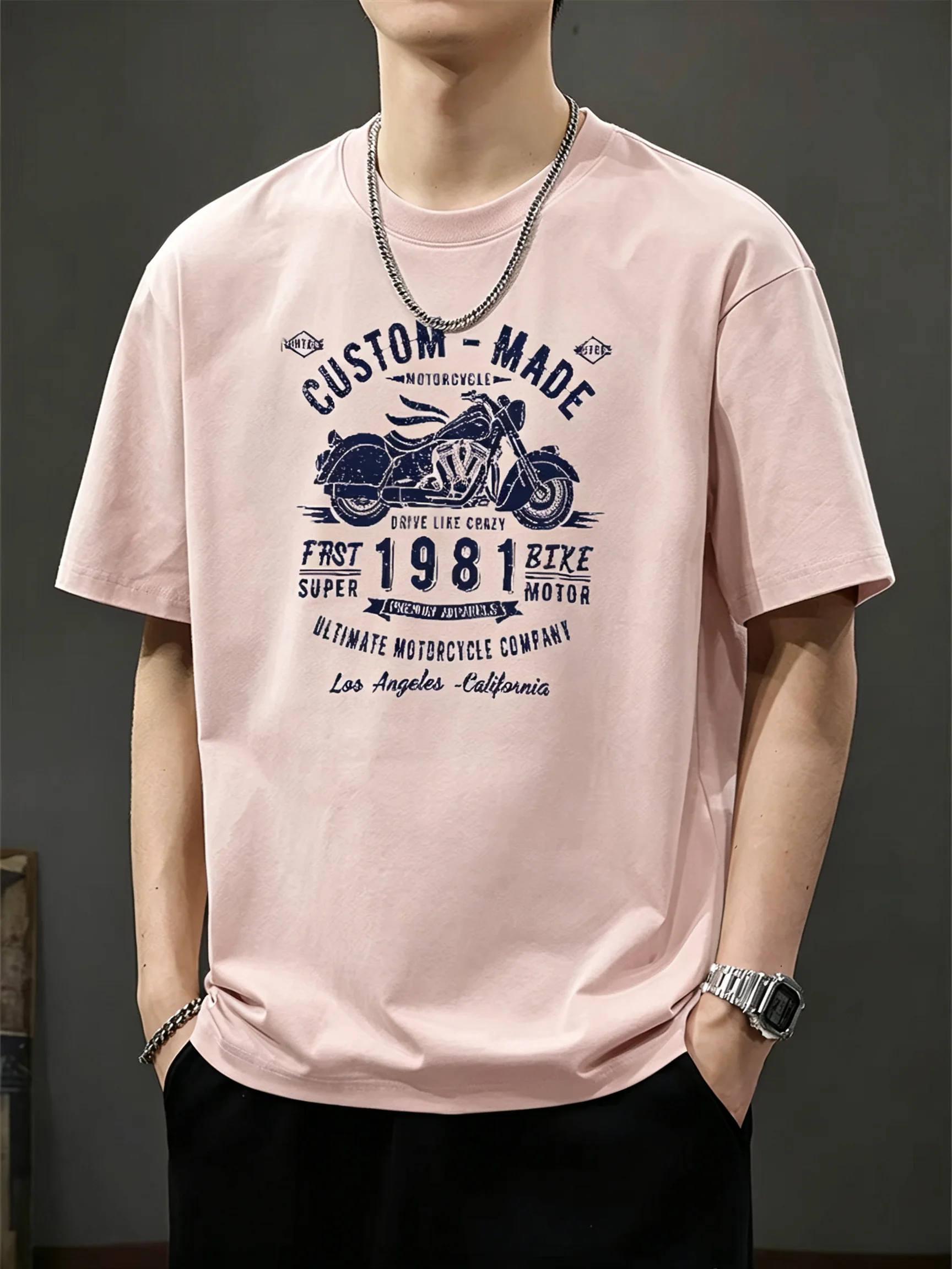 2026 New Motor Family Matching Unisex Oversized T Shirt Vintage Custom Motorcycle 1981 Front Print Black Streetwear Tops