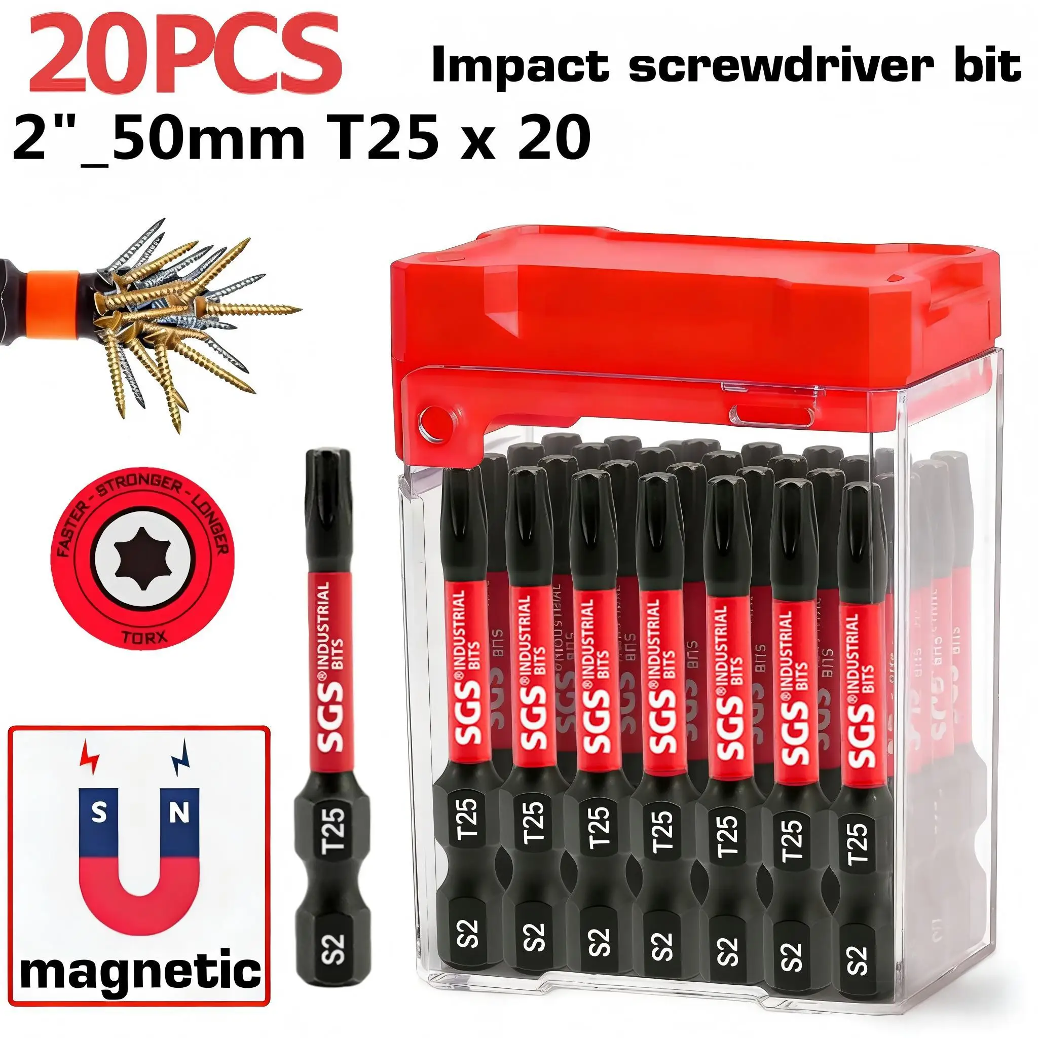 10/20 stuks S2 staal industriële Torx-schroevendraaierbits, T25 tiptype, 50 mm lang, hoog koppel, roestbestendig, duurzaam, draagbare opslag, voor precisie elektronische reparatie/automobielmontage