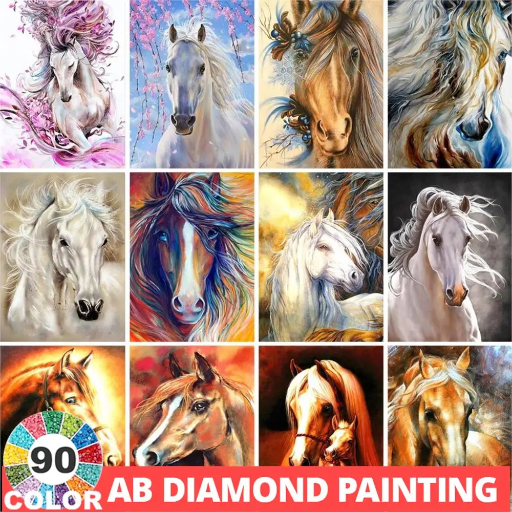 AB 90 Colors Diamond Painting 5D DIY Animal Horse Embroidery Picture Full Square/Round Inlaid Mosaic Home Decor Gift Hobby