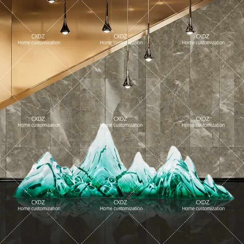 Transparent Resin Rockery Gold Foil Ornament Soft Mountain Shaped Sculpture for Club Sales Office Villa Desktop Decoration