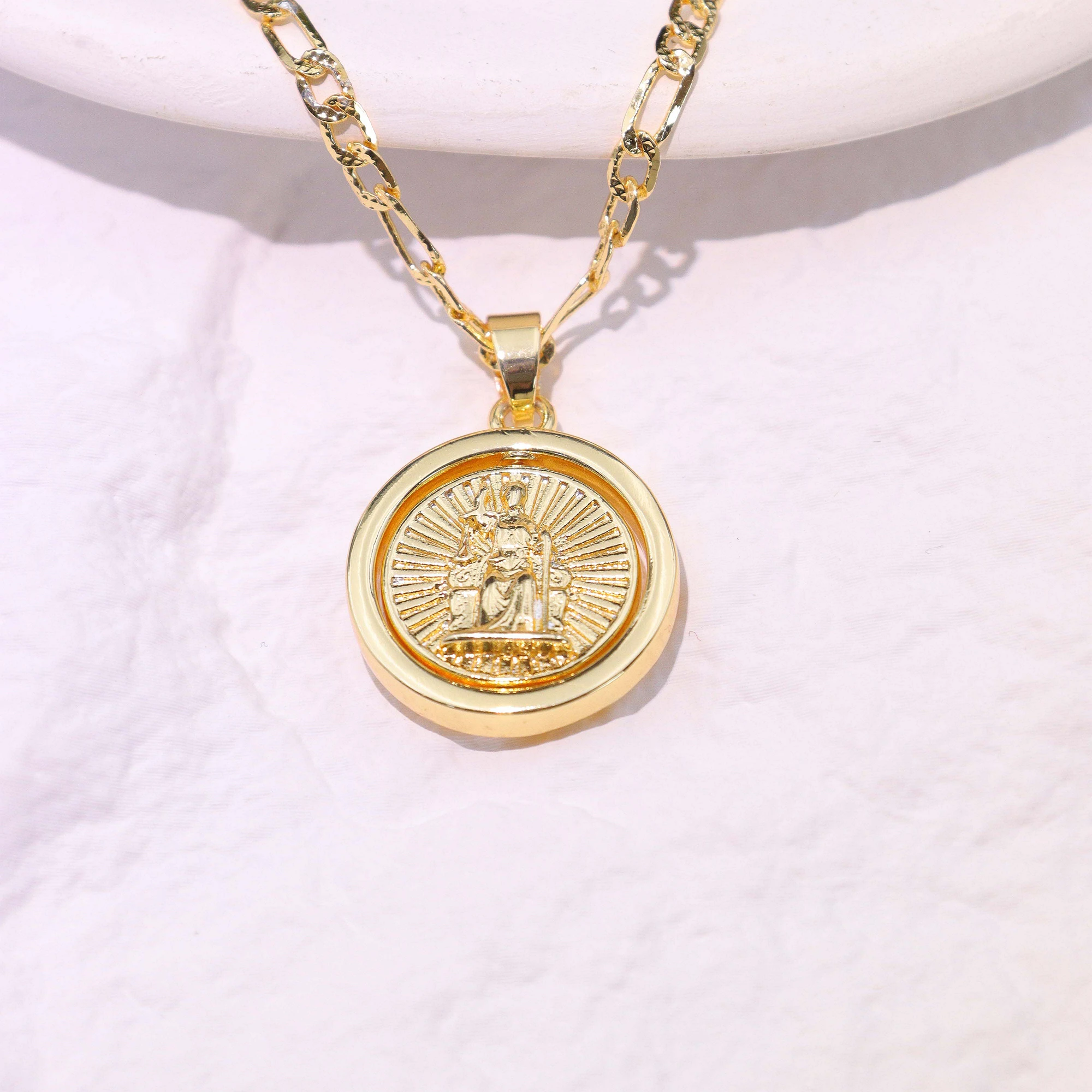 Pure Copper Goddess of Justice Rotating Pendant Necklace Unisex Talisman Jewelry Gift for Men Women