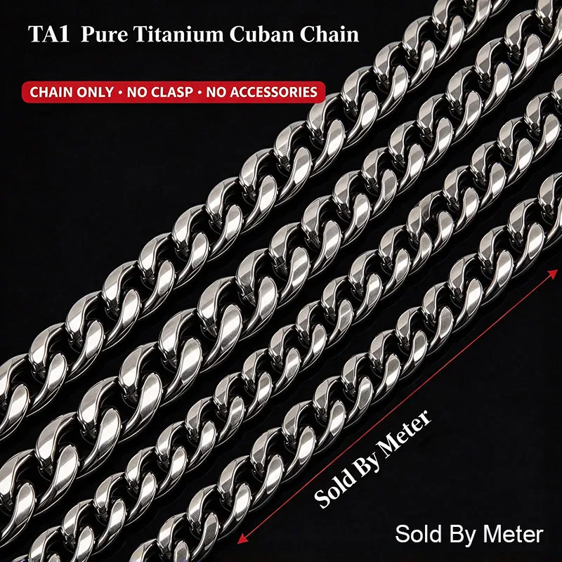 TA1 Pure Titanium Round Grinding Cuban Chain Sold By Meter, Hypoallergenic Curb Link Chain, Lightweight Unfinished DIY Jewelry
