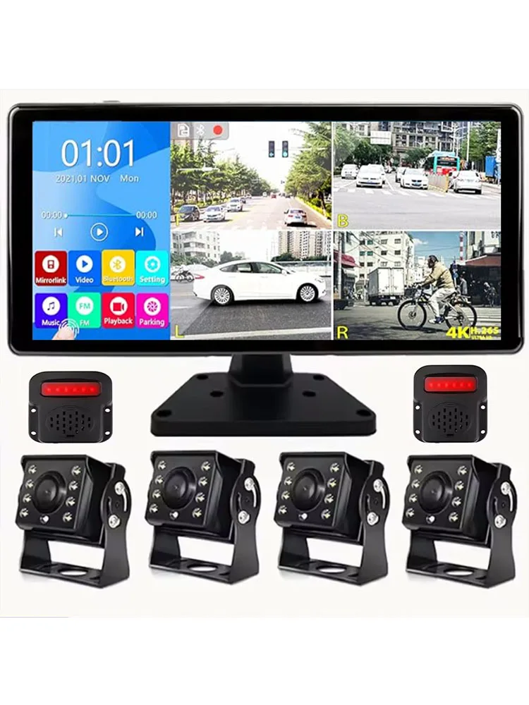 شاشة 10.36 بوصة تعمل باللمس 4 قنوات شاشة مقسمة للسيارة MP5 DVR مع كاميرا احتياطية AHD لـ RVs/الشاحنة/الحافلة/التقاطات/المقطورة