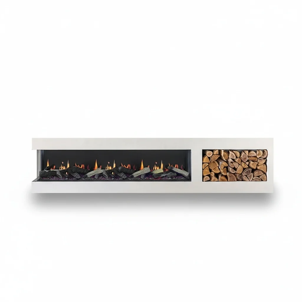 

Holographic Electric Fireplace, 1250mm LCD Built-in Fireplace Insert, Realistic Flame and Sound, Tempered Glass, Household Decor
