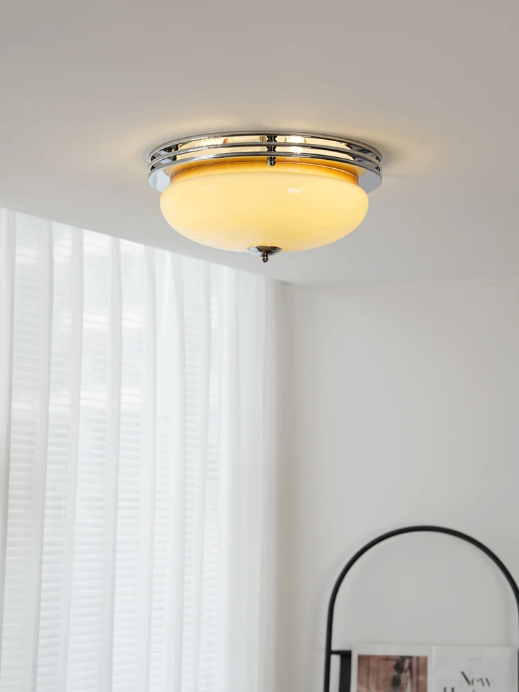 Middle aged bedroom ceiling light Bauhaus French retro room light cream wind glass balcony light fixture