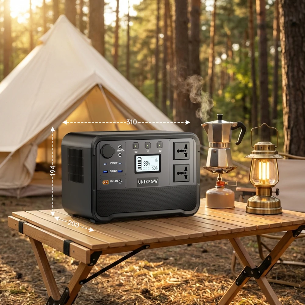 Off-Grid LiFePO4 Power Station 1200W Pure Sine Wave AC Output 500W Fast Input Portable Solar Station 100W PD for CPAP RV
