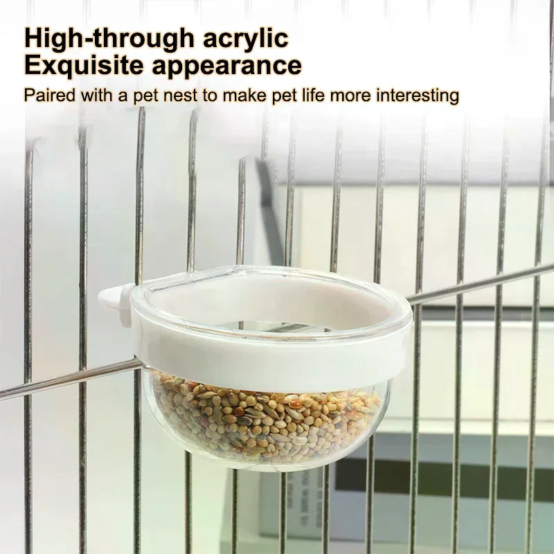 Detachable Transparent Plastic Bird Feeding Bowl Hanging Food Water Cup for Parrot Cage Pet Supplies