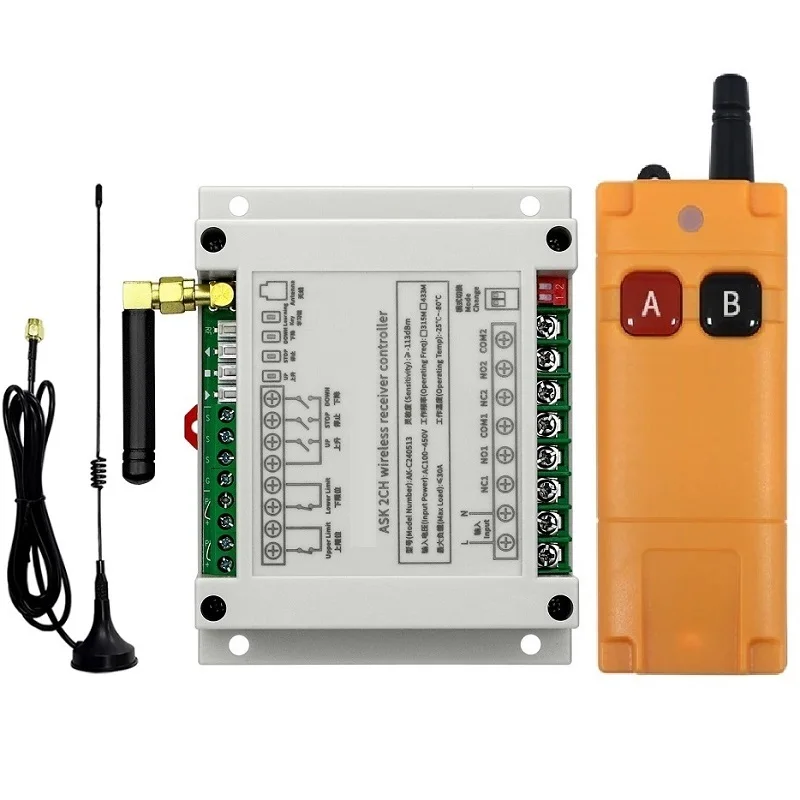 Long DC 12V 24V 36V 48V 30A Relay 2CH R  F Wireless Remote Control Receiver Industrial Control Transmitter Garage Door Motor