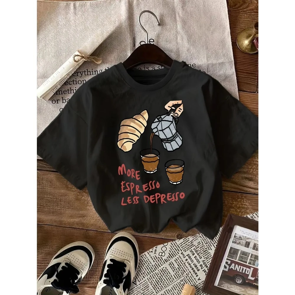 Cotton Men's and Women'S Coffee Lover T-Shirt More Espresso Less Depresso Graphic Tee Soft Everyday Shirt for Coffee Shop Shirt