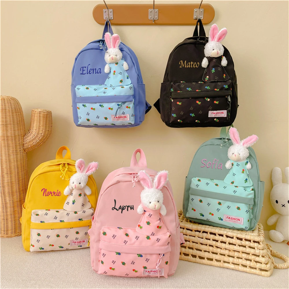 Cartoon Boys Girls Kindergarten Backpacks Little Rabbit Schoolbag Custom Embroidered Name Children\'s Day Birthday Gift Bags