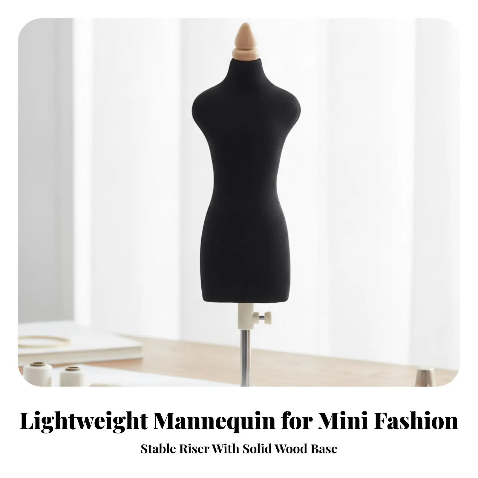 Adjustable Mini Dress Form Doll Body for Sewing Pattern Making with Gold Waist Band and Wood Stand