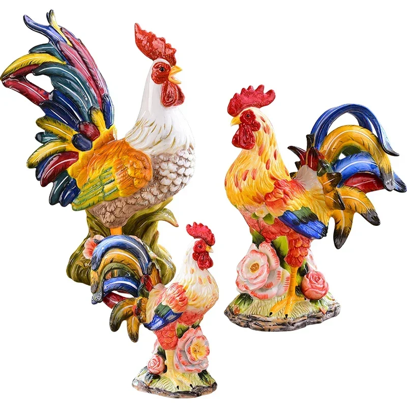 Opening of Town House Fengshui Home Decoration Ceramic Crafts Chicken New Residence Living Room TV Cabinet Zhaocai University