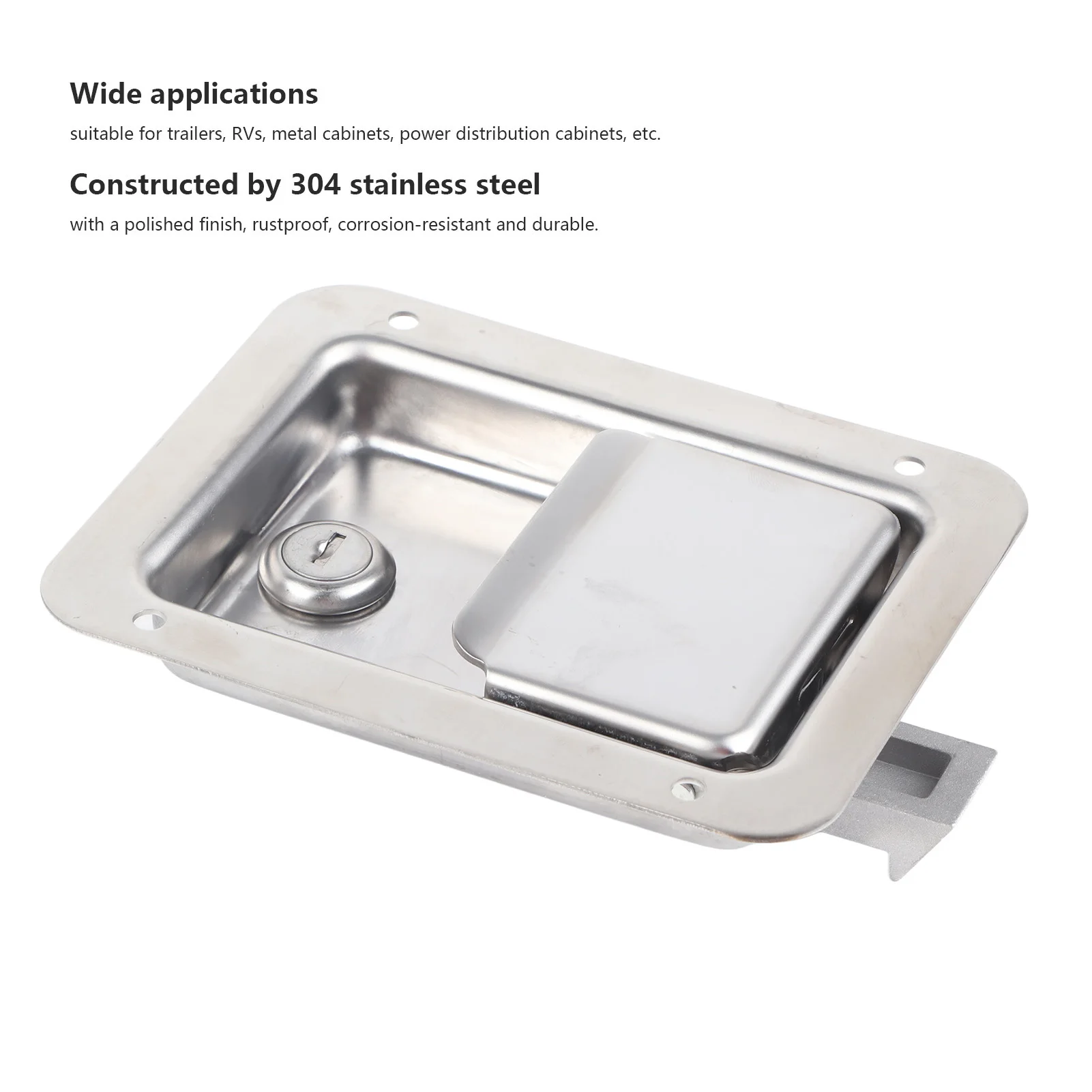 

304 Stainless Steel Flush Mount Paddle Door Toolbox Lock with 2 Keys Weatherproof for RV Trailer Marine Equipment
