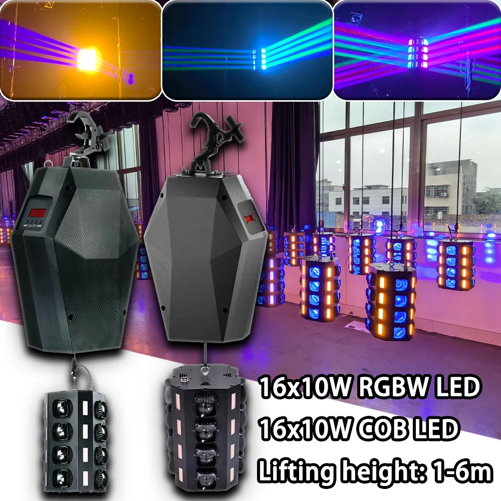 

New LED 3D 16X10W RGBW 4IN1 Beam+ 16X10W Amber COB Strobe Light With Lift RGBW 4IN1 DMX512 For Show Party Bar Club Wedding Stage