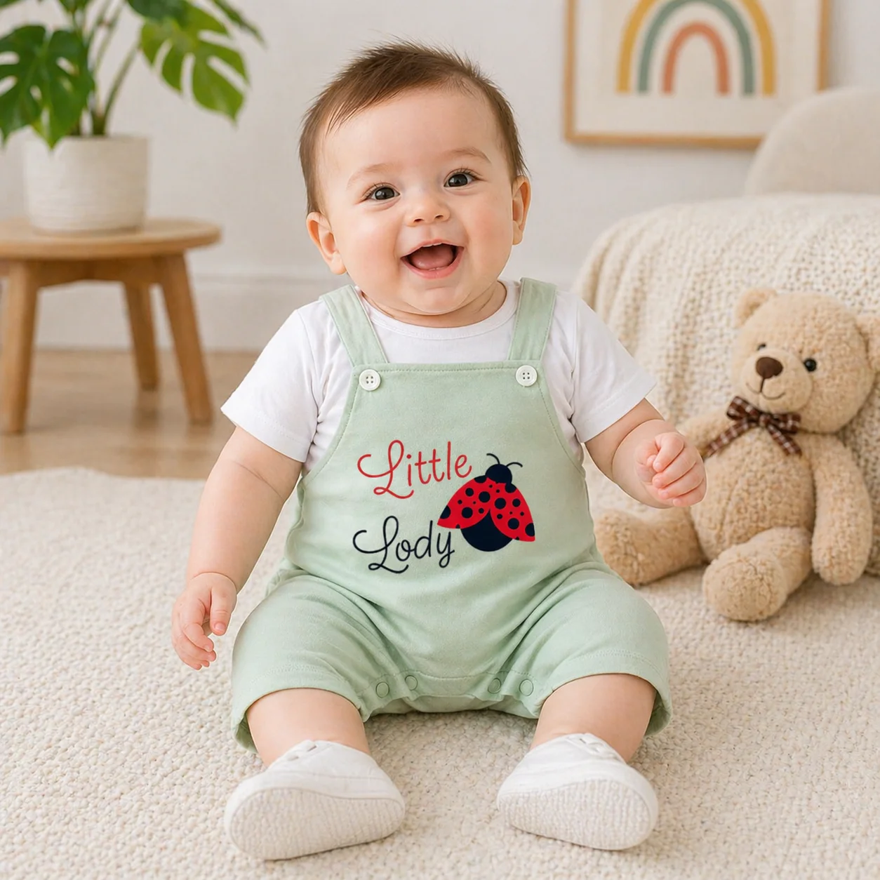 Baby Girl Romper Overalls Set Little Lady Ladybug Print Infant Short Sleeve Jumpsuit Summer  Newborn Baby Clothes 0-18M