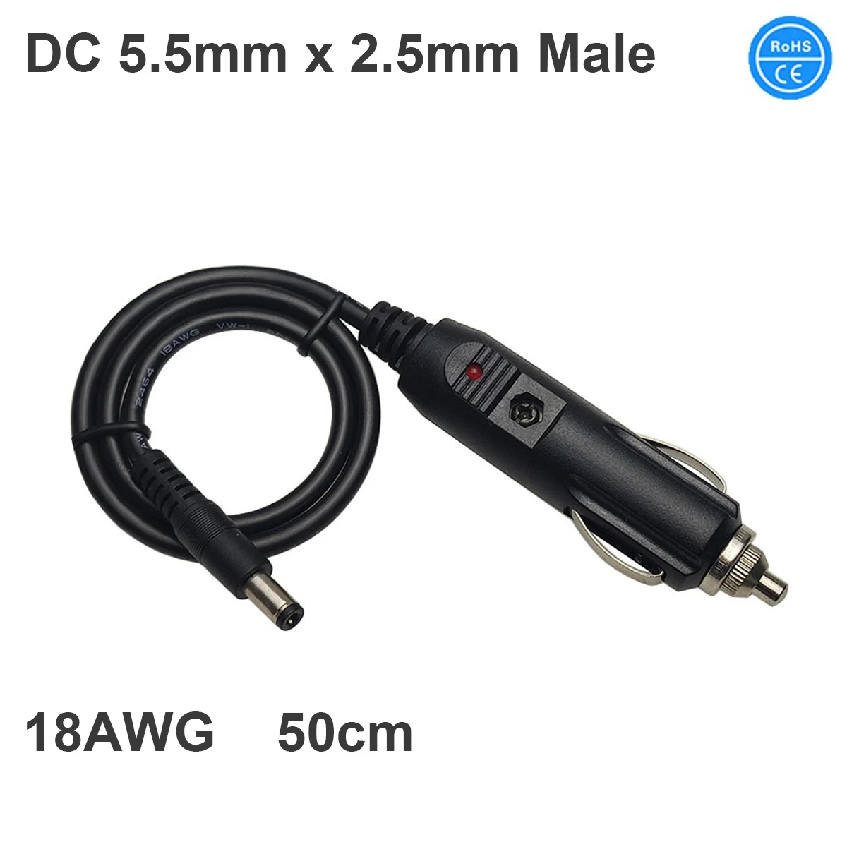 

DC Car Charger Auto Power Supply 18AWG DC 5.5mm x 2.5mm to Car Cigarette Lighter Male Plug Cable Camera CCTV Car Refrigerator