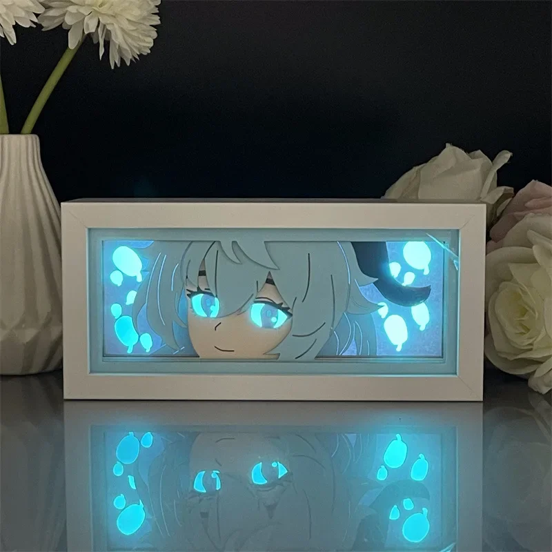 Cartoon Anime Genshin Impact Multi Color Paper Carving Lamp Desktop Ornament LED Photo Frame Drawing USB Night Light boy Gift