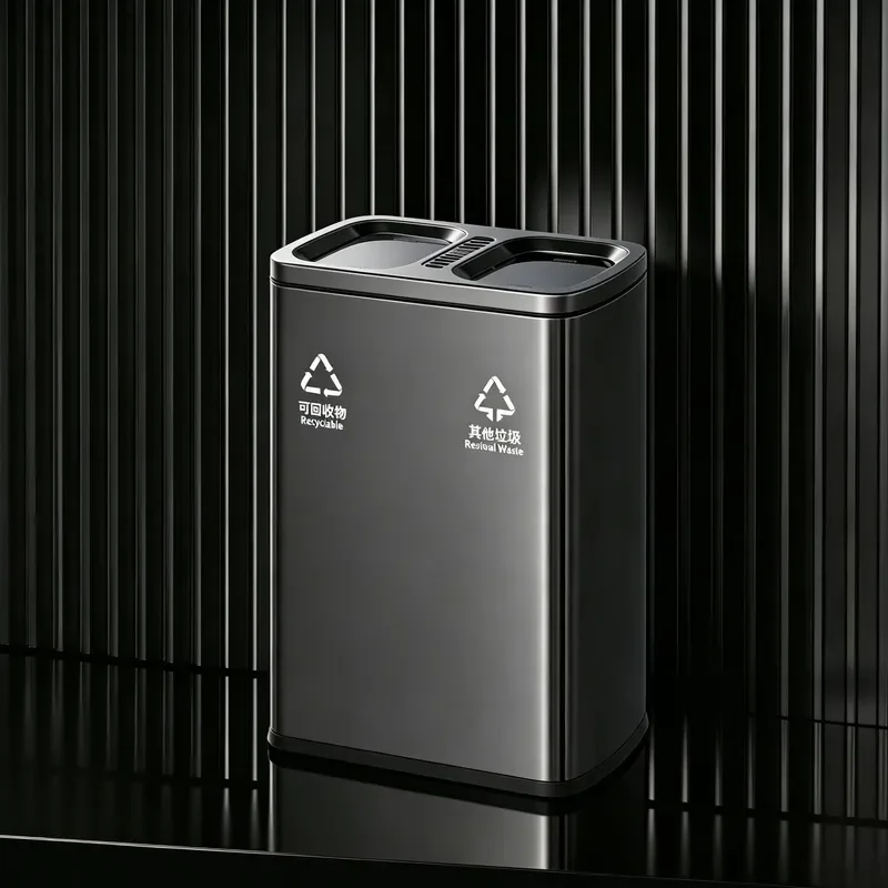 Stainless Steel Classification Trash Can with Ashtray Large Vertical Waste Bin for Indoor Commercial Public Places Elevator
