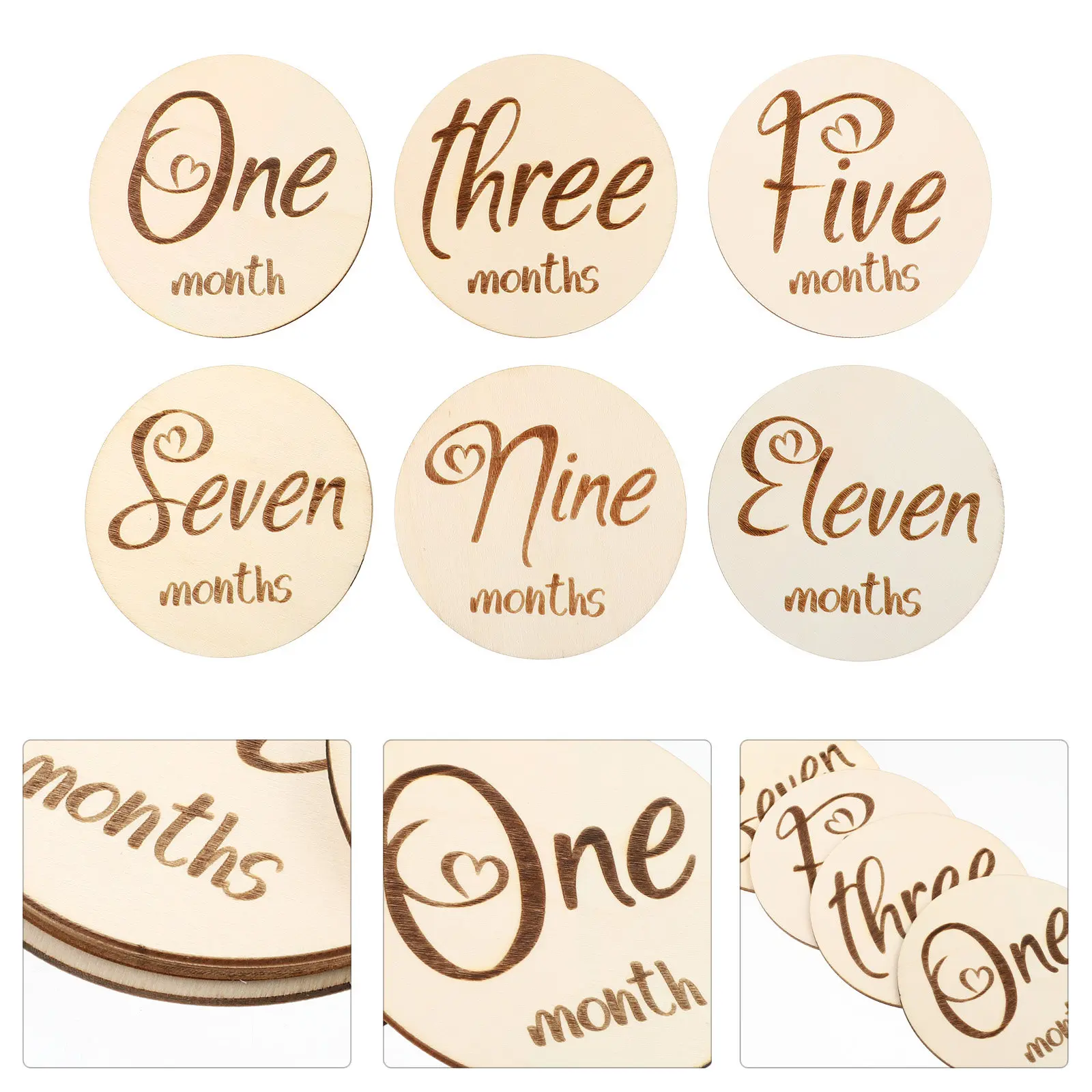 

6Pcs Baby Monthly Milestone Cards Double-Sided Wooden Infant Photography Props Newborn Growth Record Reusable Safe Odorless