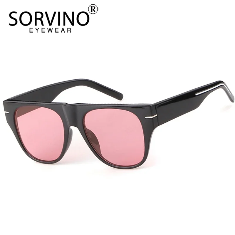 SORVINO Vintage Square Sunglasses Woman Retro Shades Flat Top Sun Glasses Female Fashion Pink Lens Mirror Square Oculos De Sol